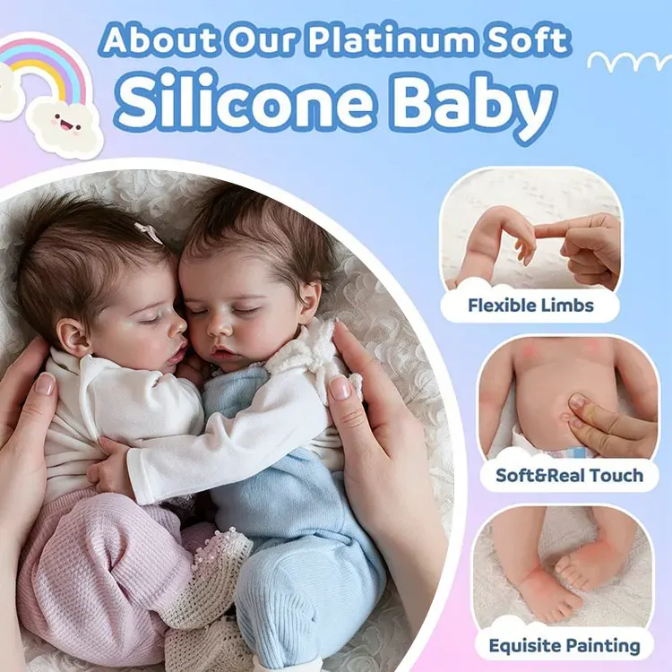 6"&12"&17" Movable & Washable Soft Flexible Full Body Silicone Reborn Twins Girls, photograph 3