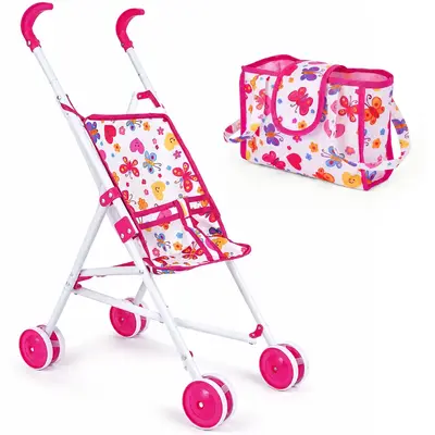 12-15" Butterfly Print Doll Pram & Carry Bag Set for Reborn Baby Dolls