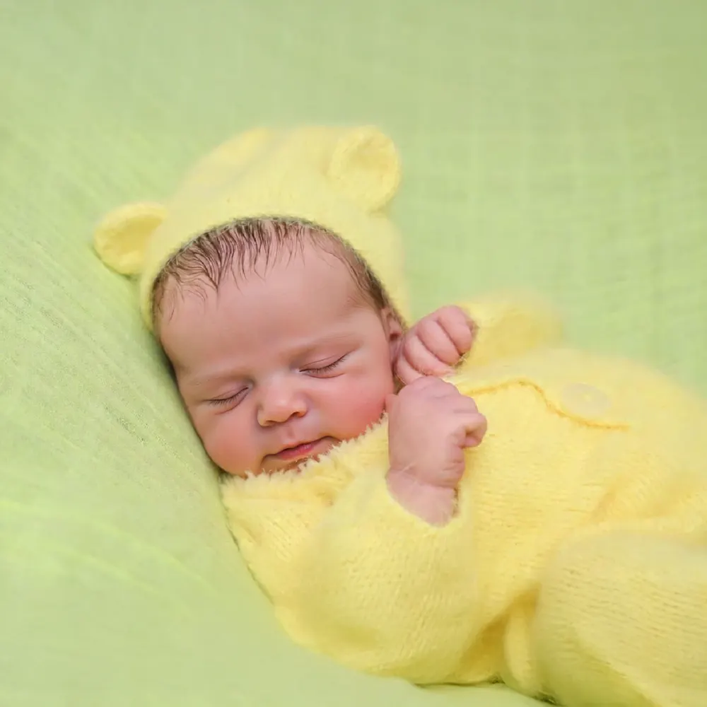 12"&16" Full Body Silicone Reborn Sleeping Baby Doll with Rooted Brown Hair