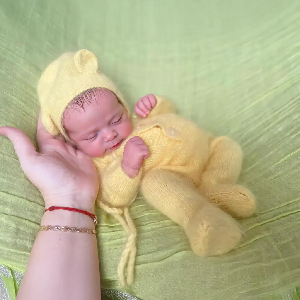 12"&16" Full Body Silicone Reborn Sleeping Baby Doll with Rooted Brown Hair, photograph 4