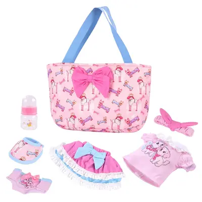 12"-16" Pink Puppy Nappy Bag Set 7 Pieces for Reborn Dolls