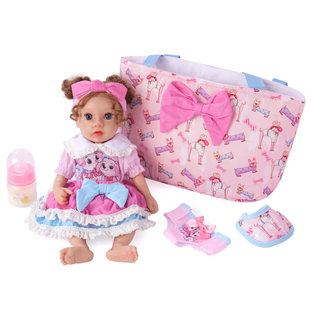 12"-16" Pink Puppy Nappy Bag Set 7 Pieces for Reborn Dolls, photograph 2