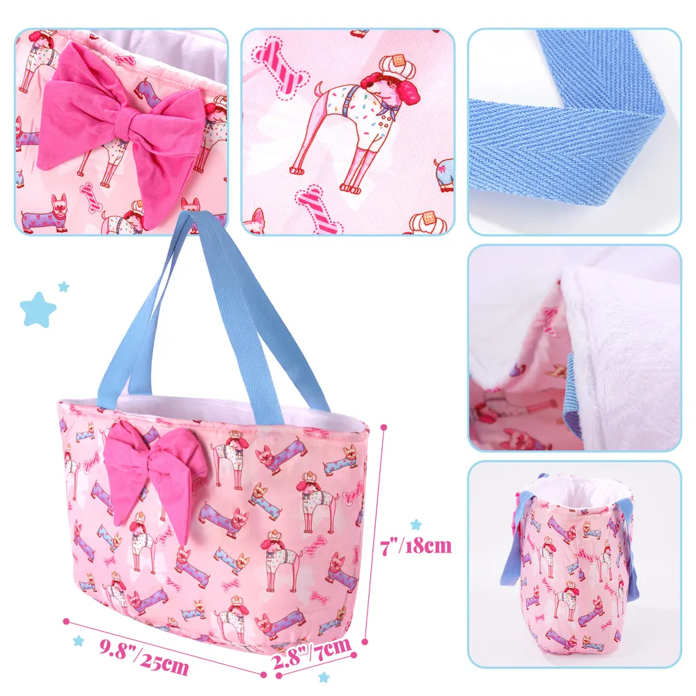 12"-16" Pink Puppy Nappy Bag Set 7 Pieces for Reborn Dolls, photograph 5
