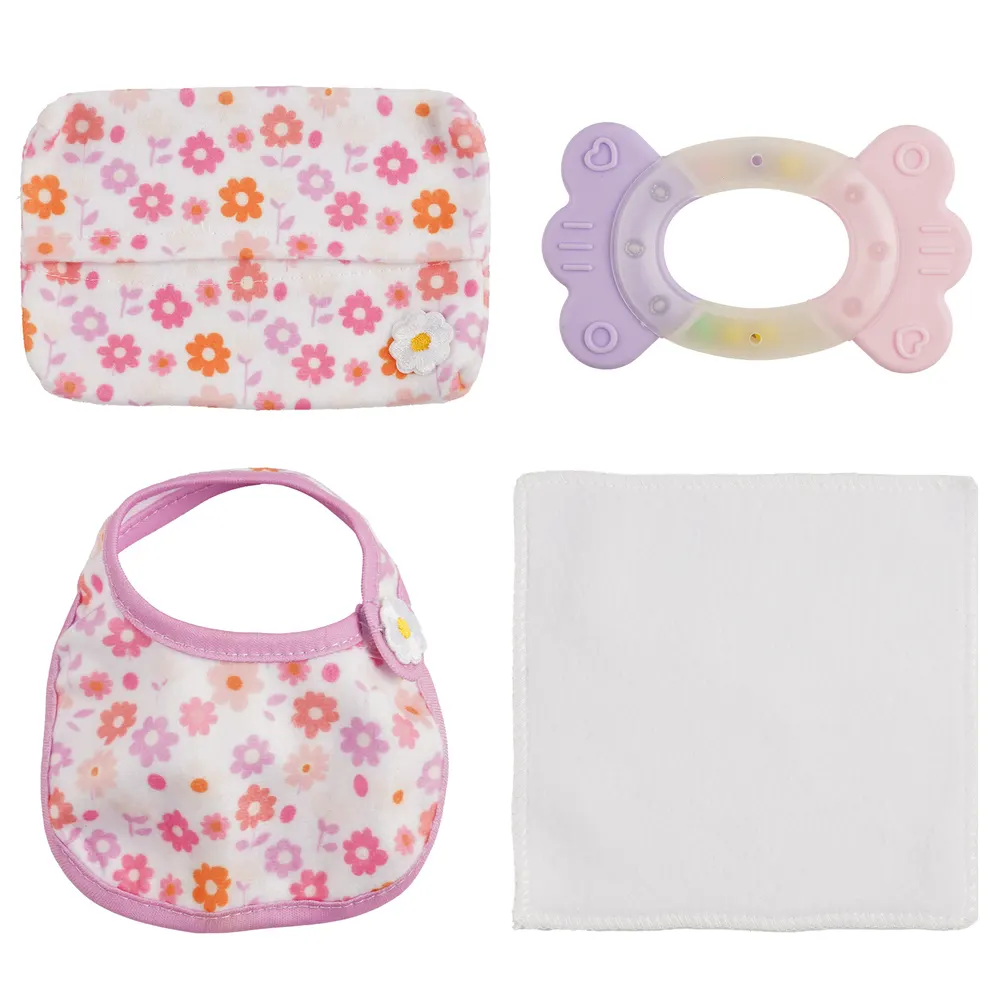 12"-16" Pink and White Bib Set 4 Pcs Reborn Baby Doll Accessories Set