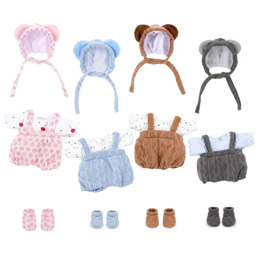 12" Bear Ear Knitted Outfit Set 5 Pieces for Reborn Baby Dolls, photograph 2