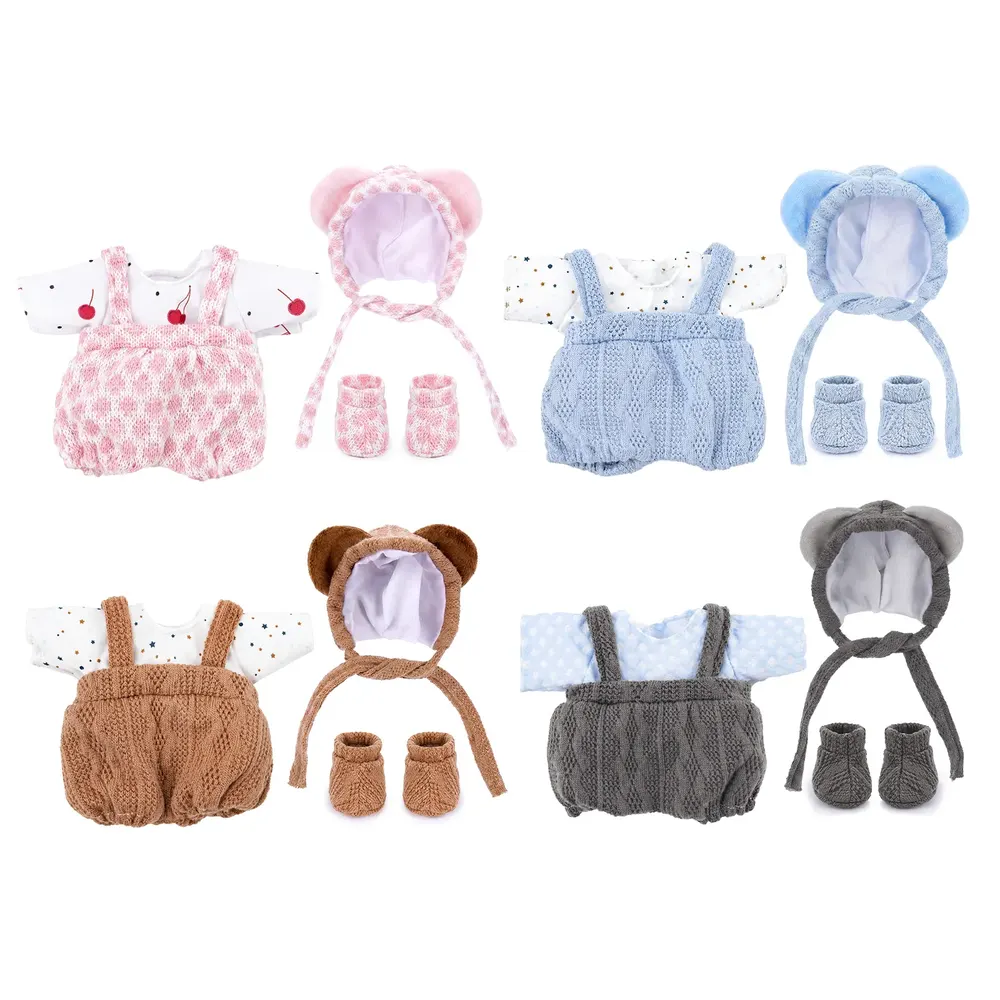 12" Bear Ear Knitted Outfit Set 5 Pieces for Reborn Baby Dolls, photograph 3