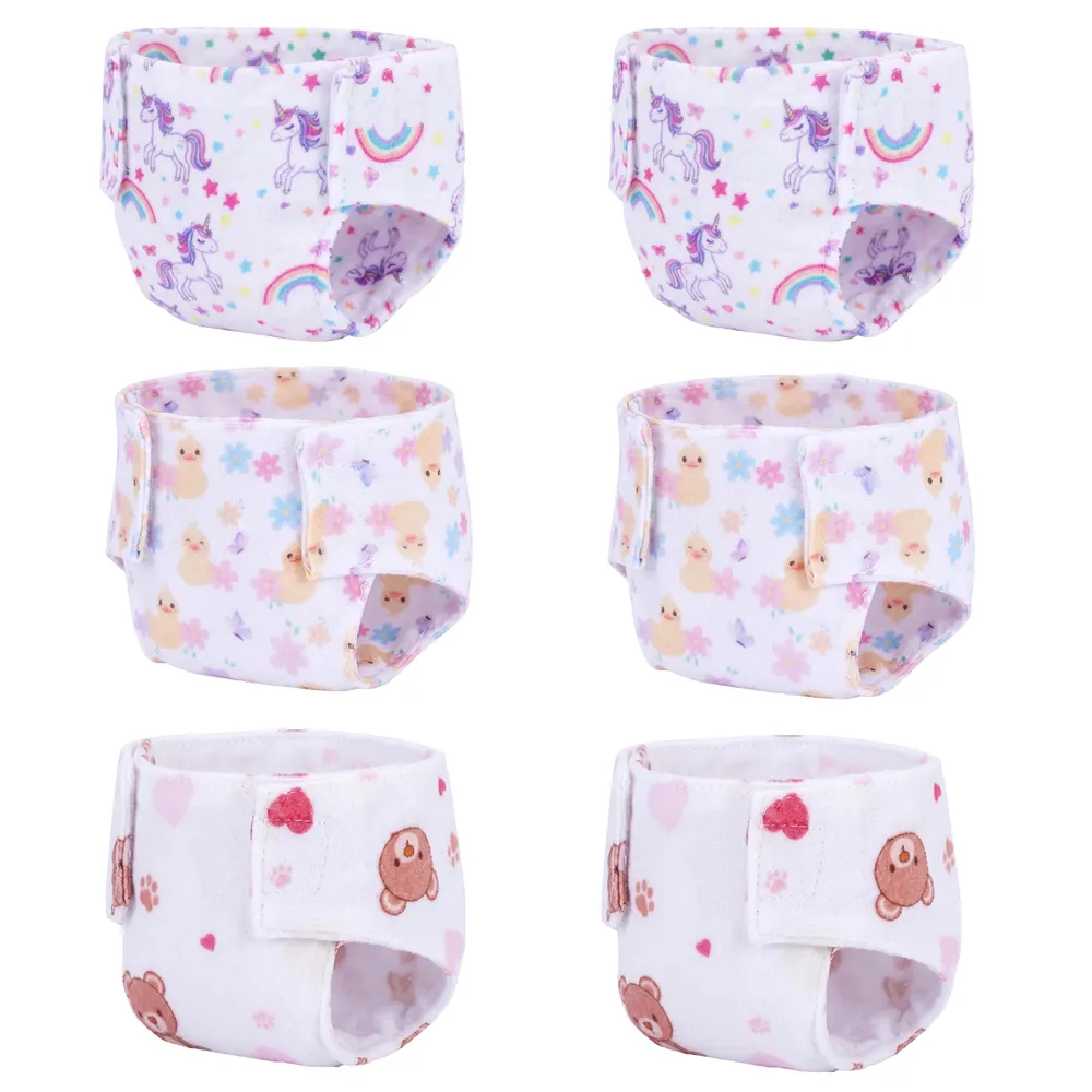 12" Cartoon Print Nappies 6 Pcs for Reborn Baby Dolls