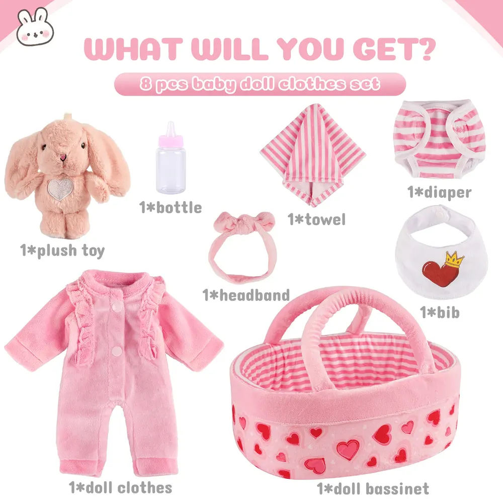 12" Pink Love for Reborn Baby Girl Accessories 8-Pieces Set, photograph 4