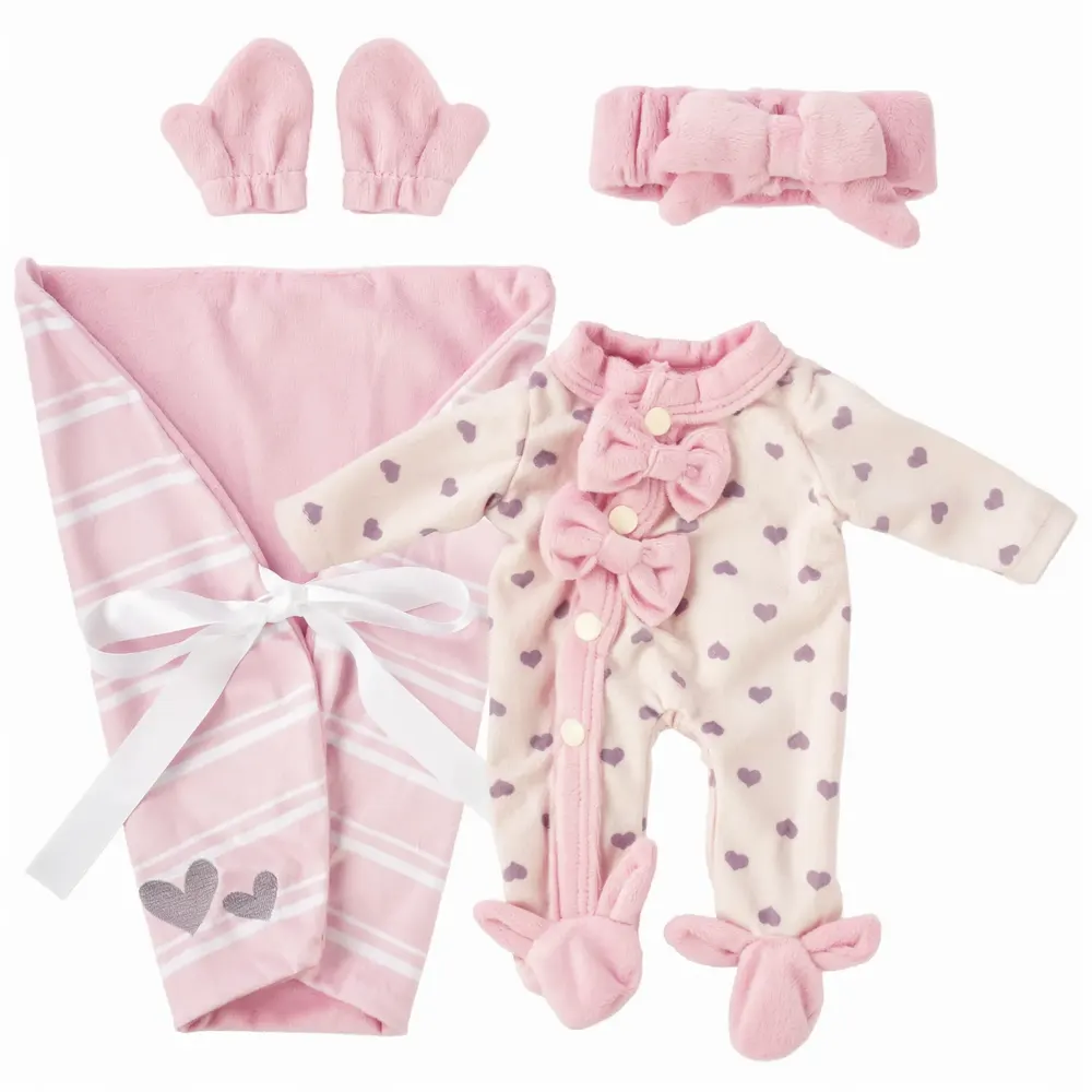12" Pink Swaddle Blanket 4 Pcs Reborn Baby Doll Accessories Set