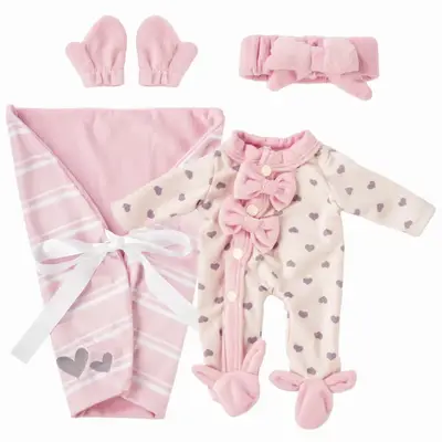 12" Pink Swaddle Blanket 4 Pcs Reborn Baby Doll Accessories Set