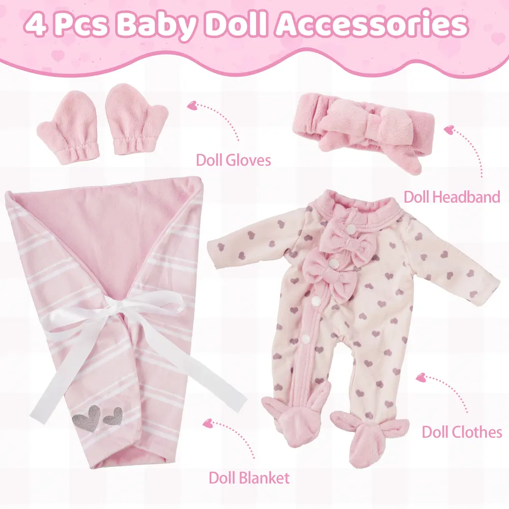 12" Pink Swaddle Blanket 4 Pcs Reborn Baby Doll Accessories Set, photograph 2