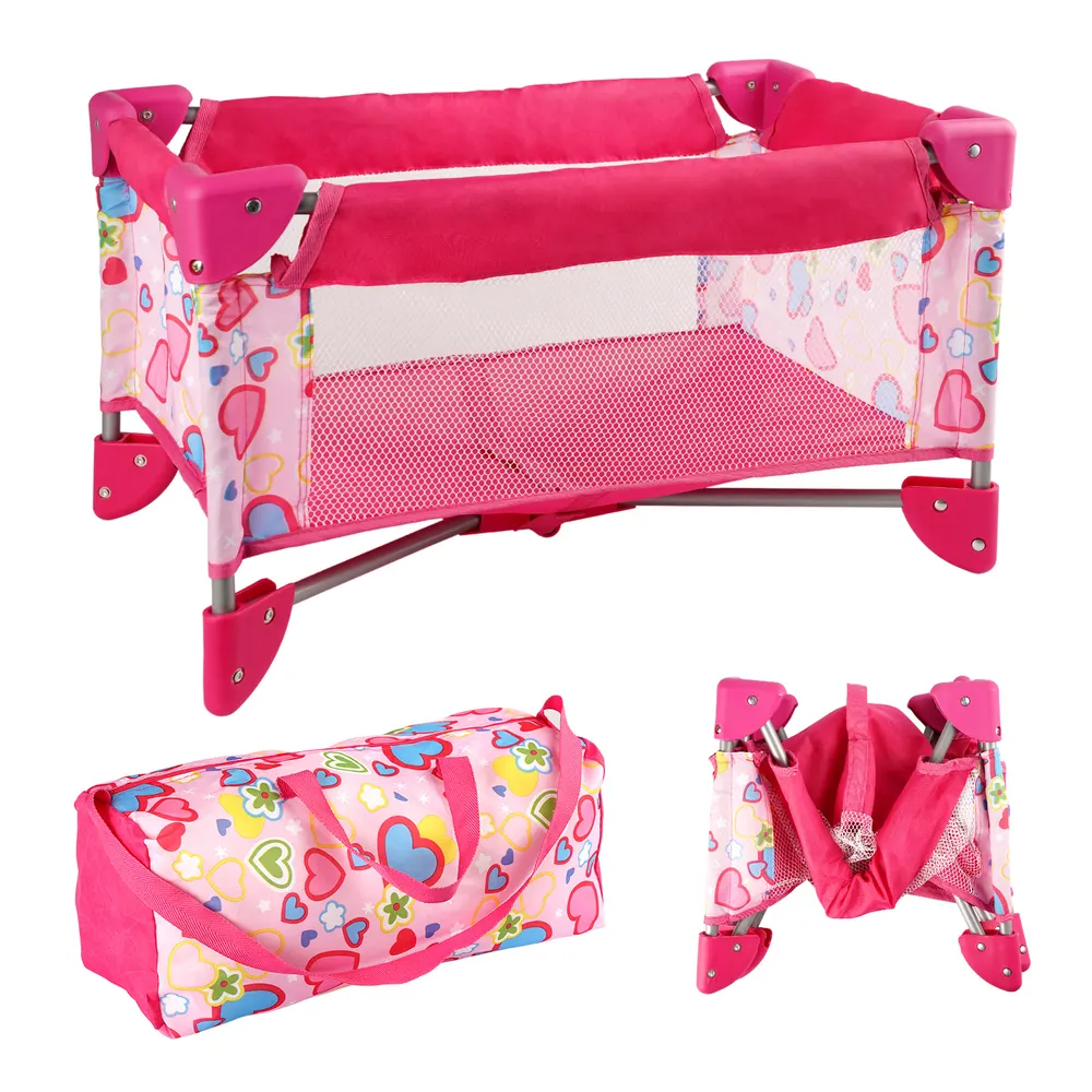15"-20" Pink Retractable Love Printed Bed for Reborn Baby 2-Pieces Living