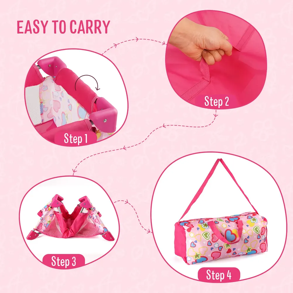 15"-20" Pink Retractable Love Printed Bed for Reborn Baby 2-Pieces Living, photograph 3