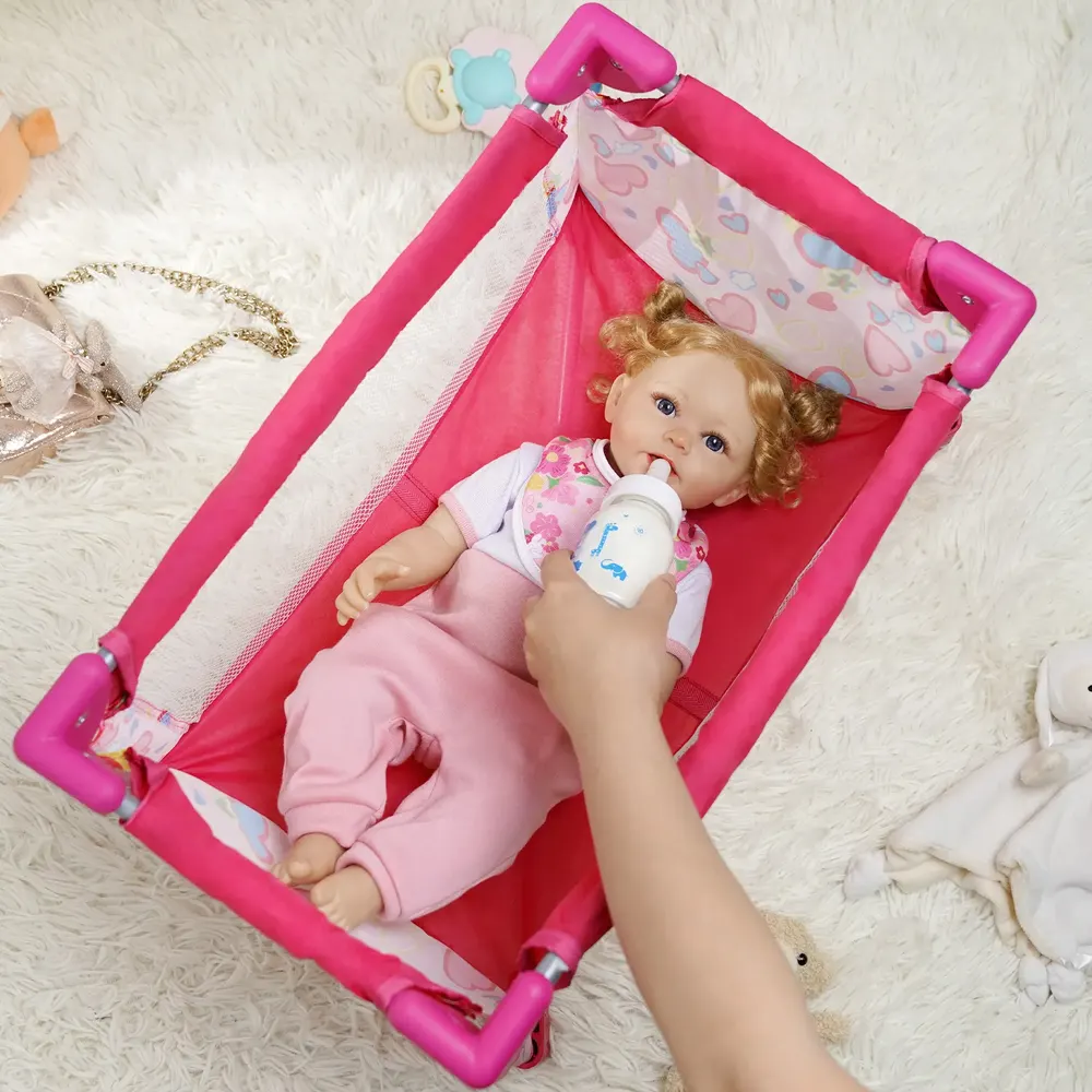 15"-20" Pink Retractable Love Printed Bed for Reborn Baby 2-Pieces Living, photograph 5