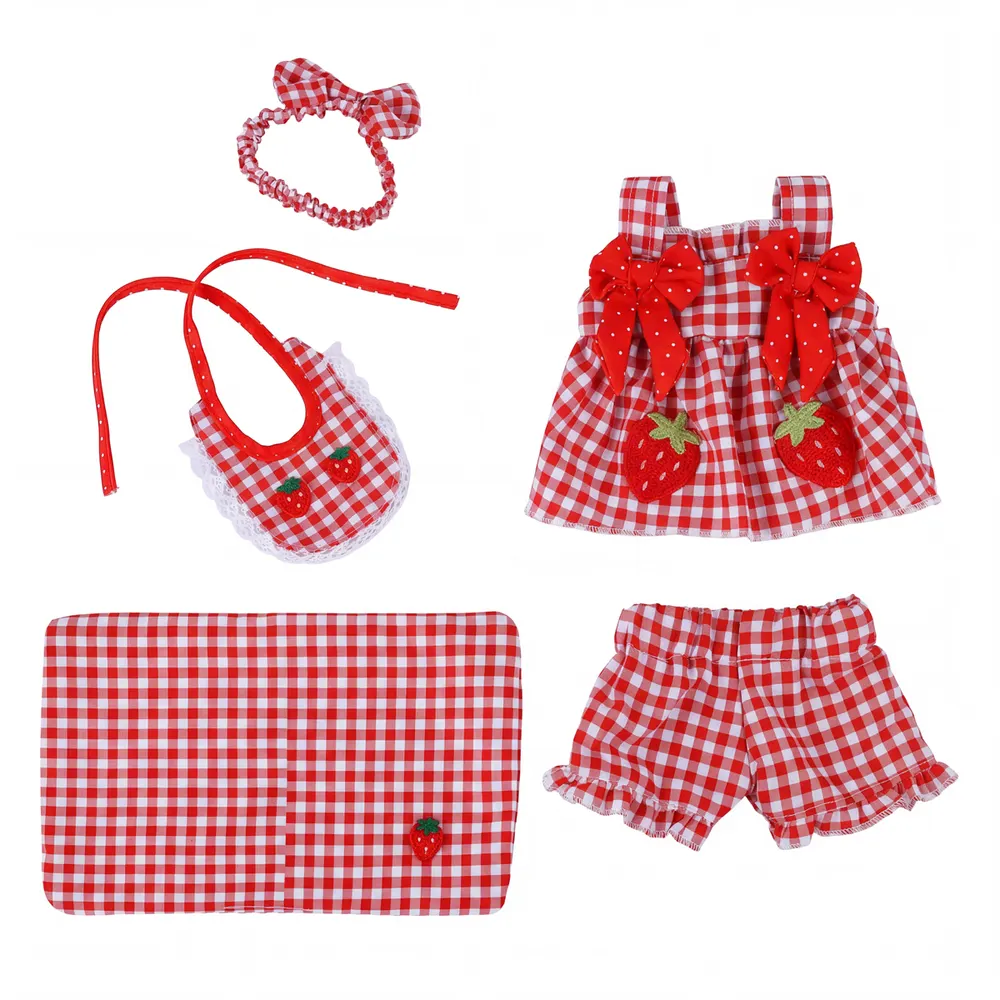 15" Red Plaid Strawberry Five-Piece Set
