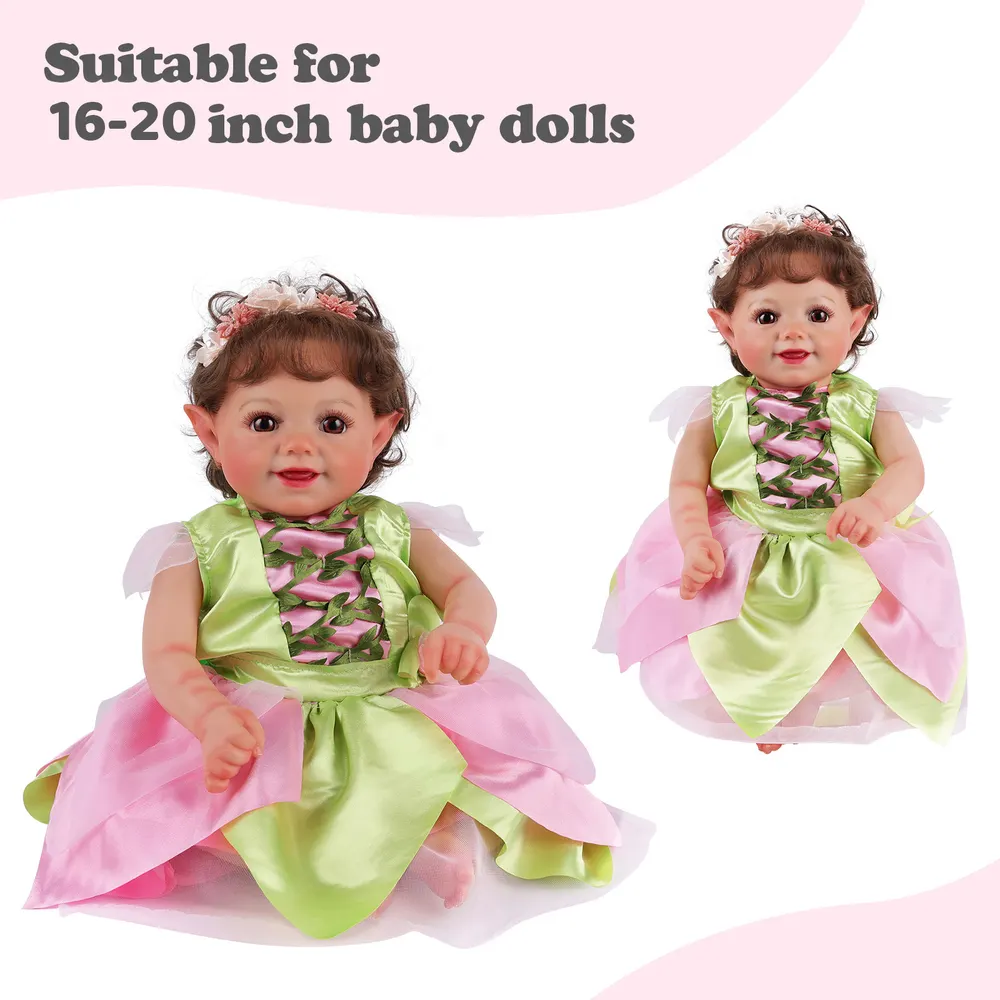 16"-20" Pink Green Fairy Set 4 Pcs Reborn Baby Doll Clothes Accessories Set, photograph 3