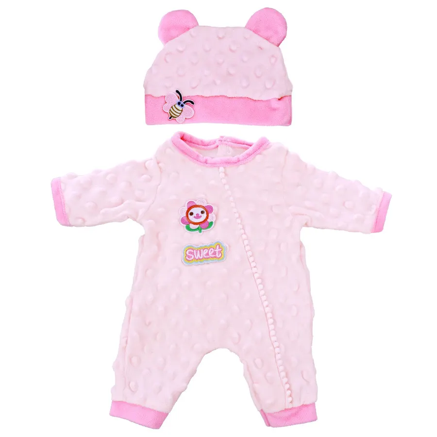 16" Full Body Silicone Baby Bean Suede Pink Bee Crawl Suit Clothes Accessories