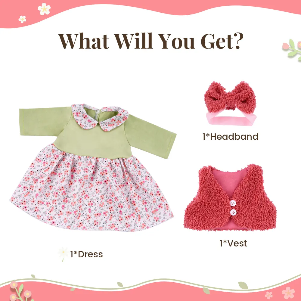 16" Green Dress Set 3 Pieces Including Hair Band and Vest, photograph 3