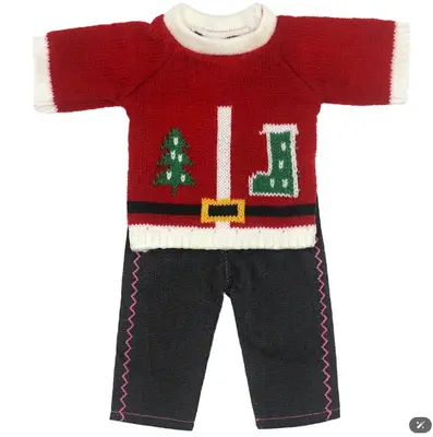 16" Red Christmas Knit Outfit 2 Piece Set Sweater and Jeans
