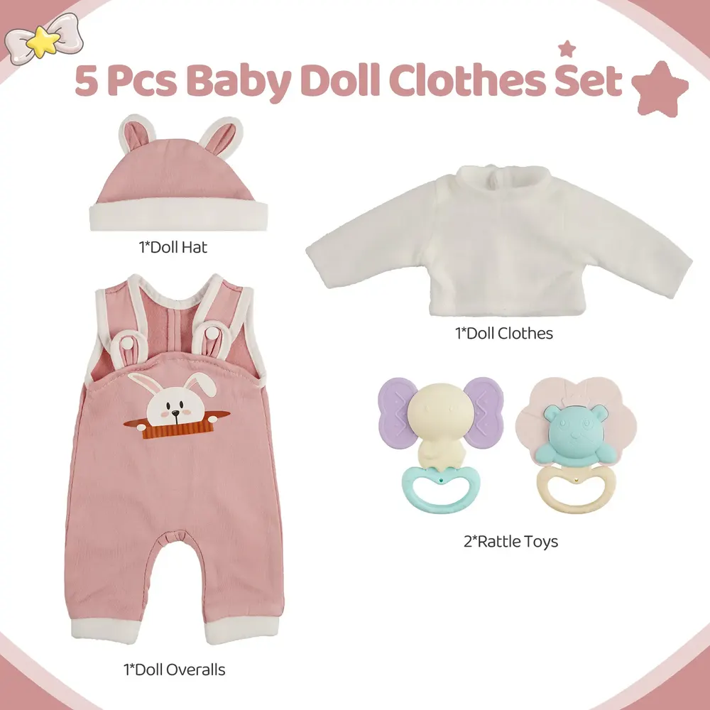 16" Pink and White 5 Pcs Reborn Baby Doll Accessories Set, photograph 2