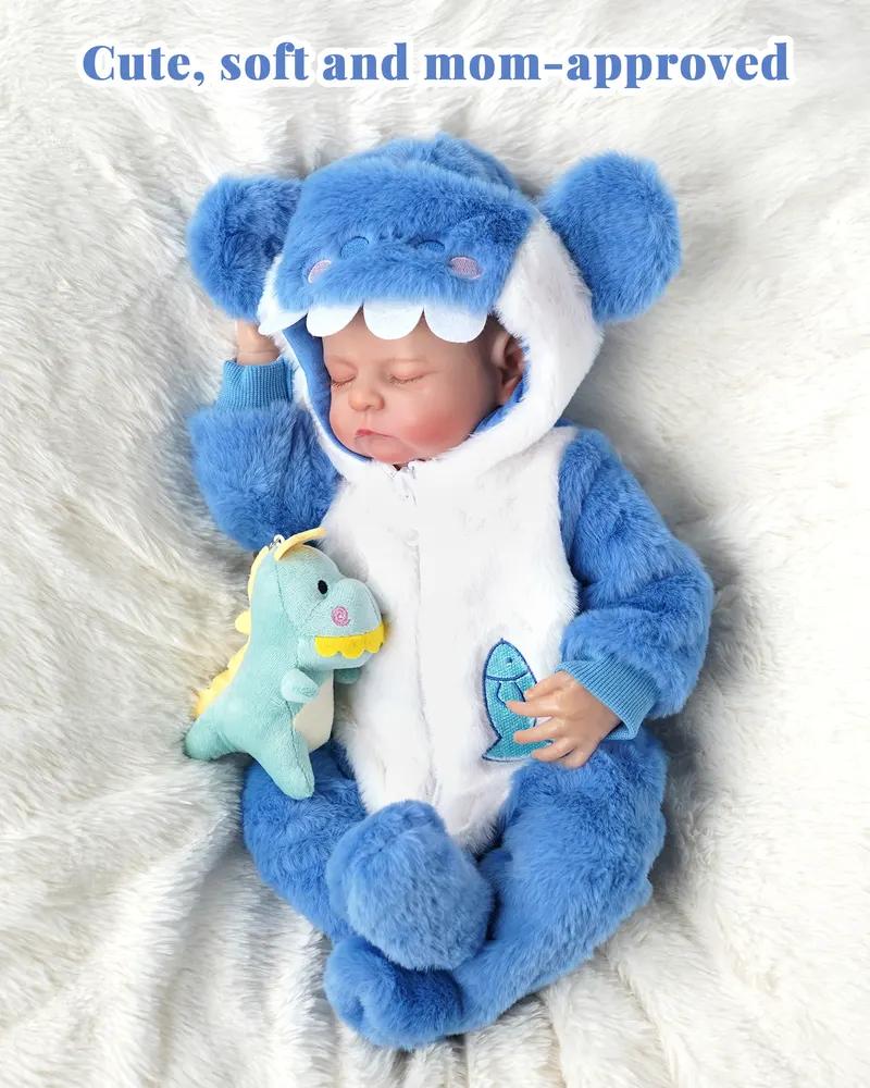 17"-20" Blue Shark Plush Bodysuit 1 Pcs Set for Reborn Babies, photograph 3