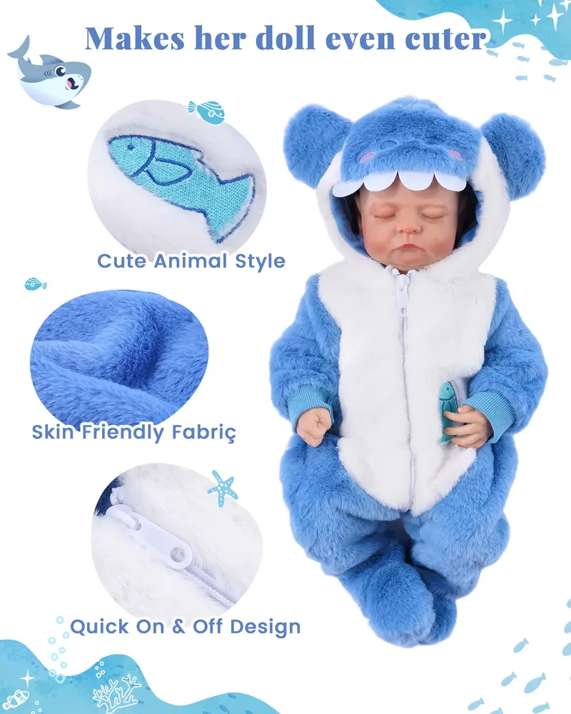 17"-20" Blue Shark Plush Bodysuit 1 Pcs Set for Reborn Babies, photograph 4