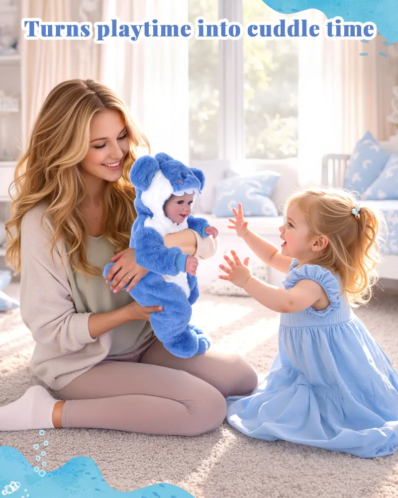 17"-20" Blue Shark Plush Bodysuit 1 Pcs Set for Reborn Babies, photograph 5