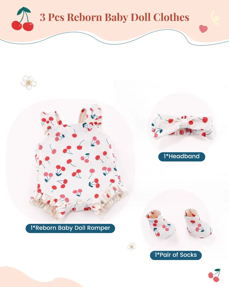 17"-20" Cherry Blossom Romper 3 Pcs Set with Romper, Headband and Socks, photograph 2