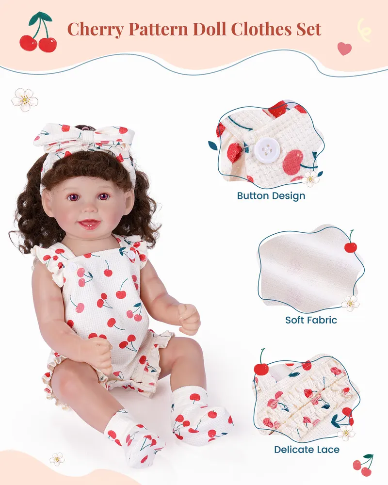 17"-20" Cherry Blossom Romper 3 Pcs Set with Romper, Headband and Socks, photograph 4