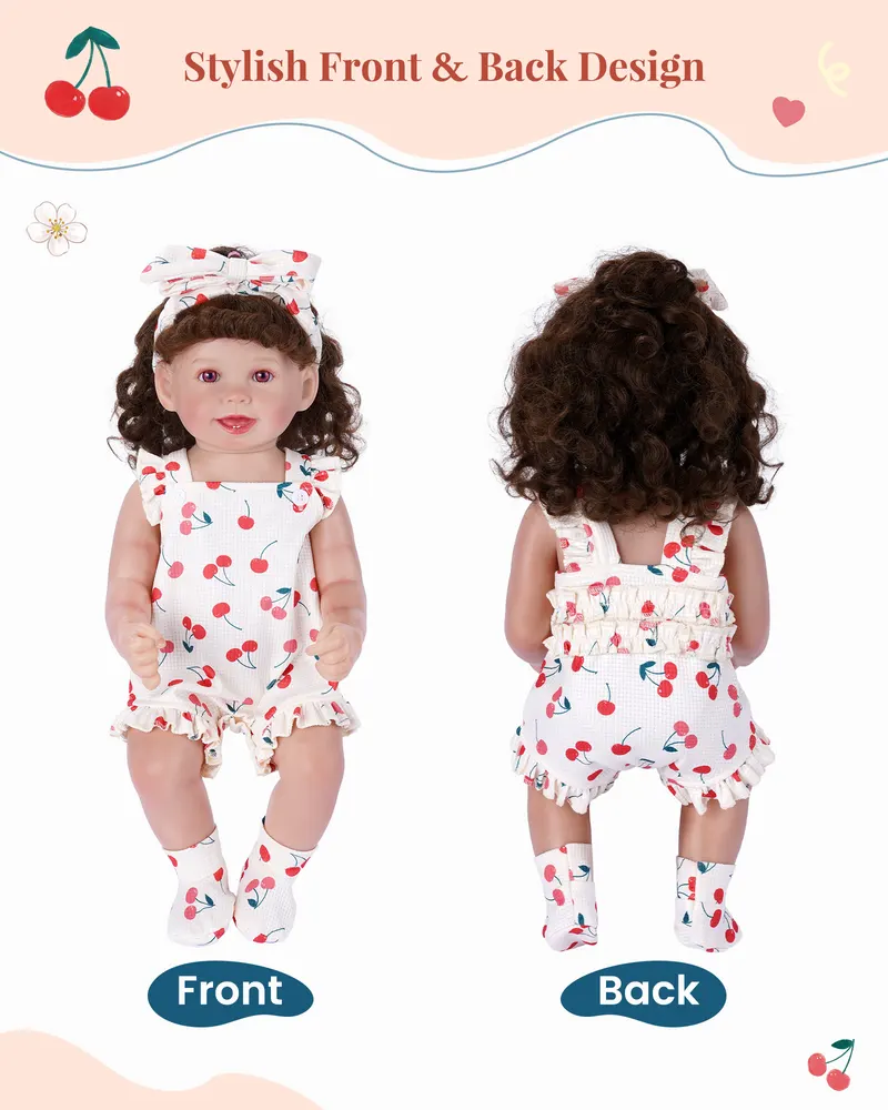 17"-20" Cherry Blossom Romper 3 Pcs Set with Romper, Headband and Socks, photograph 5