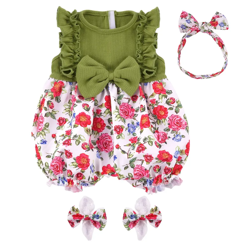 17-20" Green and Red Floral Romper for Reborn Babies