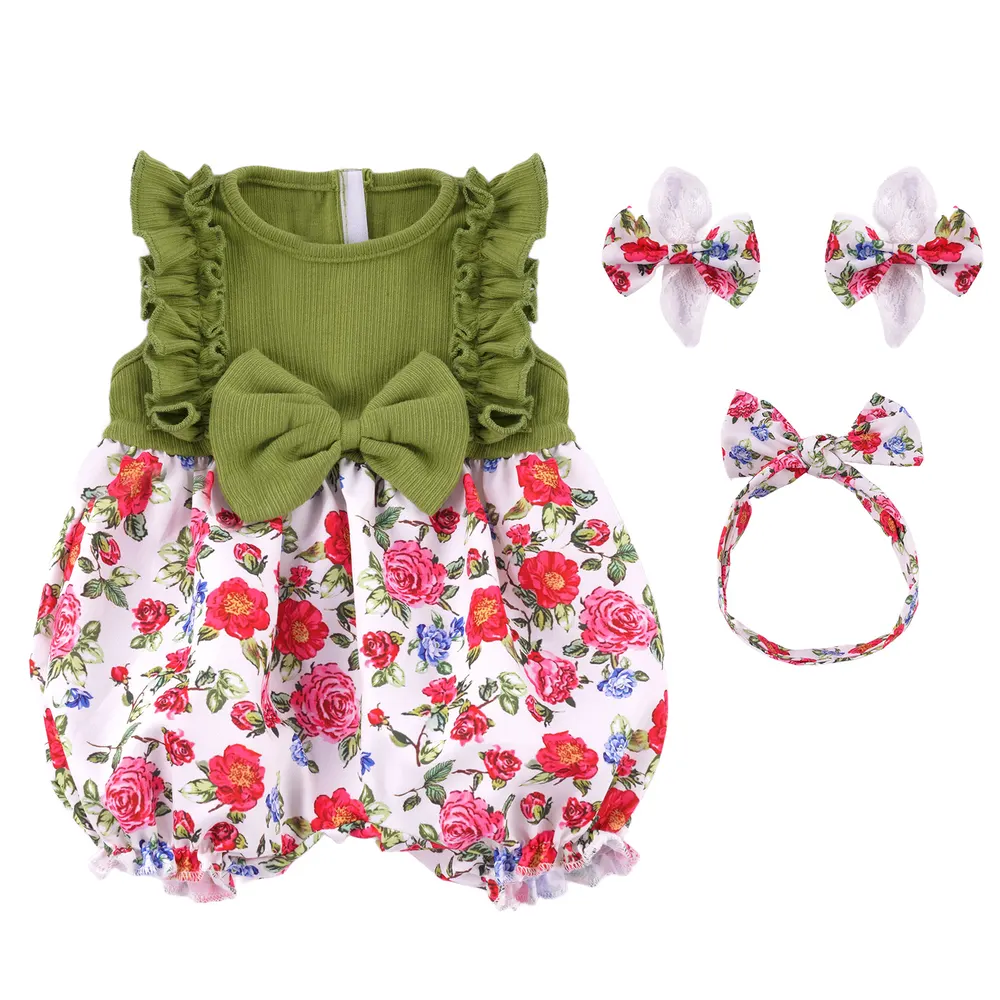 17-20" Green and Red Floral Romper for Reborn Babies, photograph 2