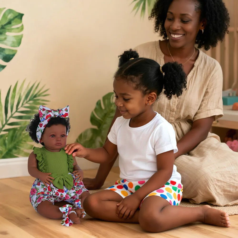 17-20" Green and Red Floral Romper for Reborn Babies, photograph 4