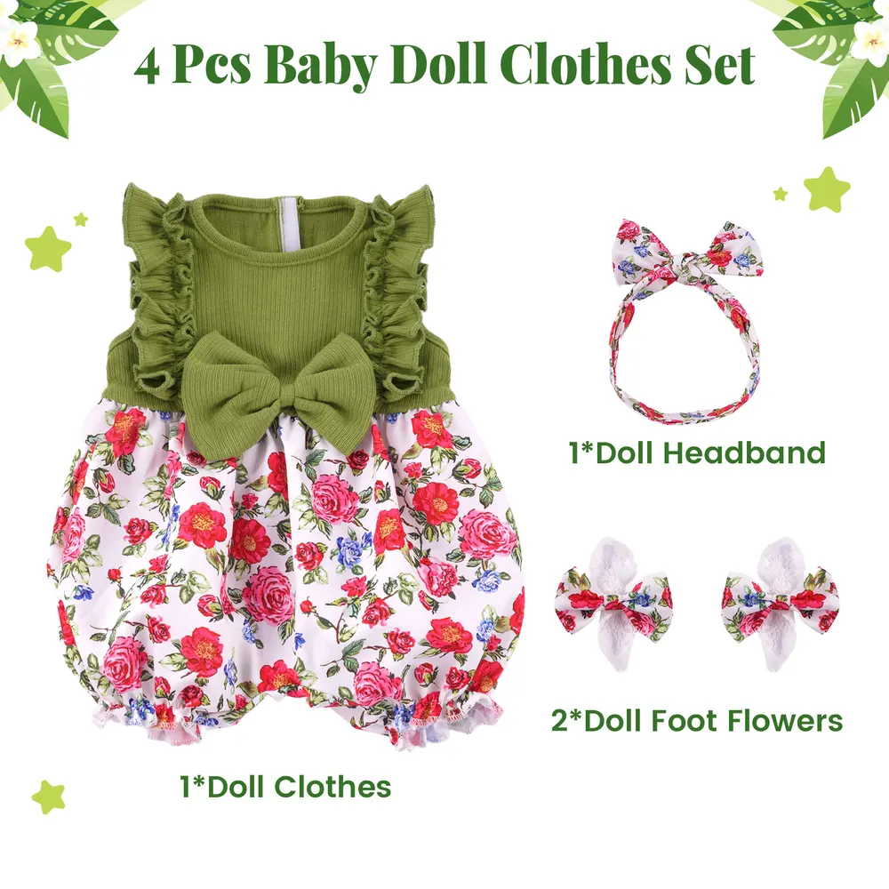 17-20" Green and Red Floral Romper for Reborn Babies, photograph 5