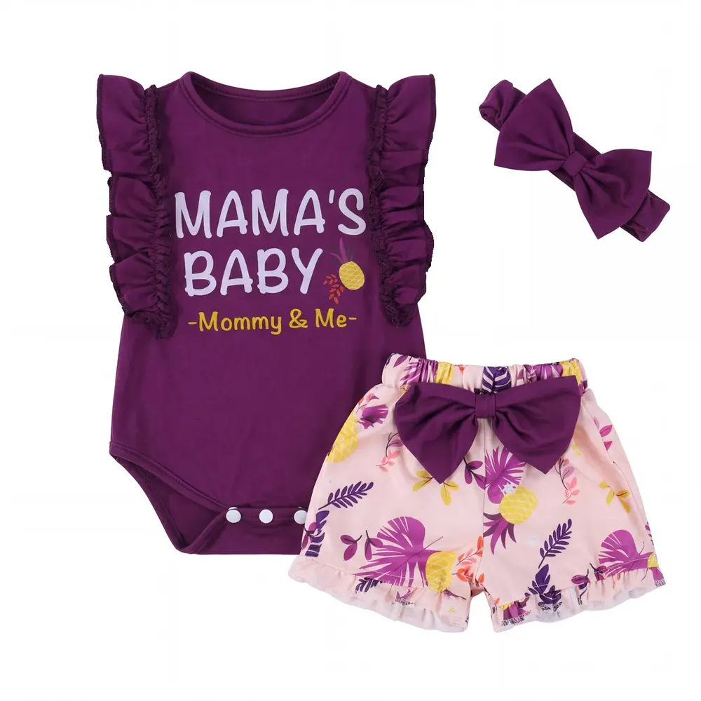 17-20" Purple Floral Print Set 3 PCS for Reborn Baby, photograph 2
