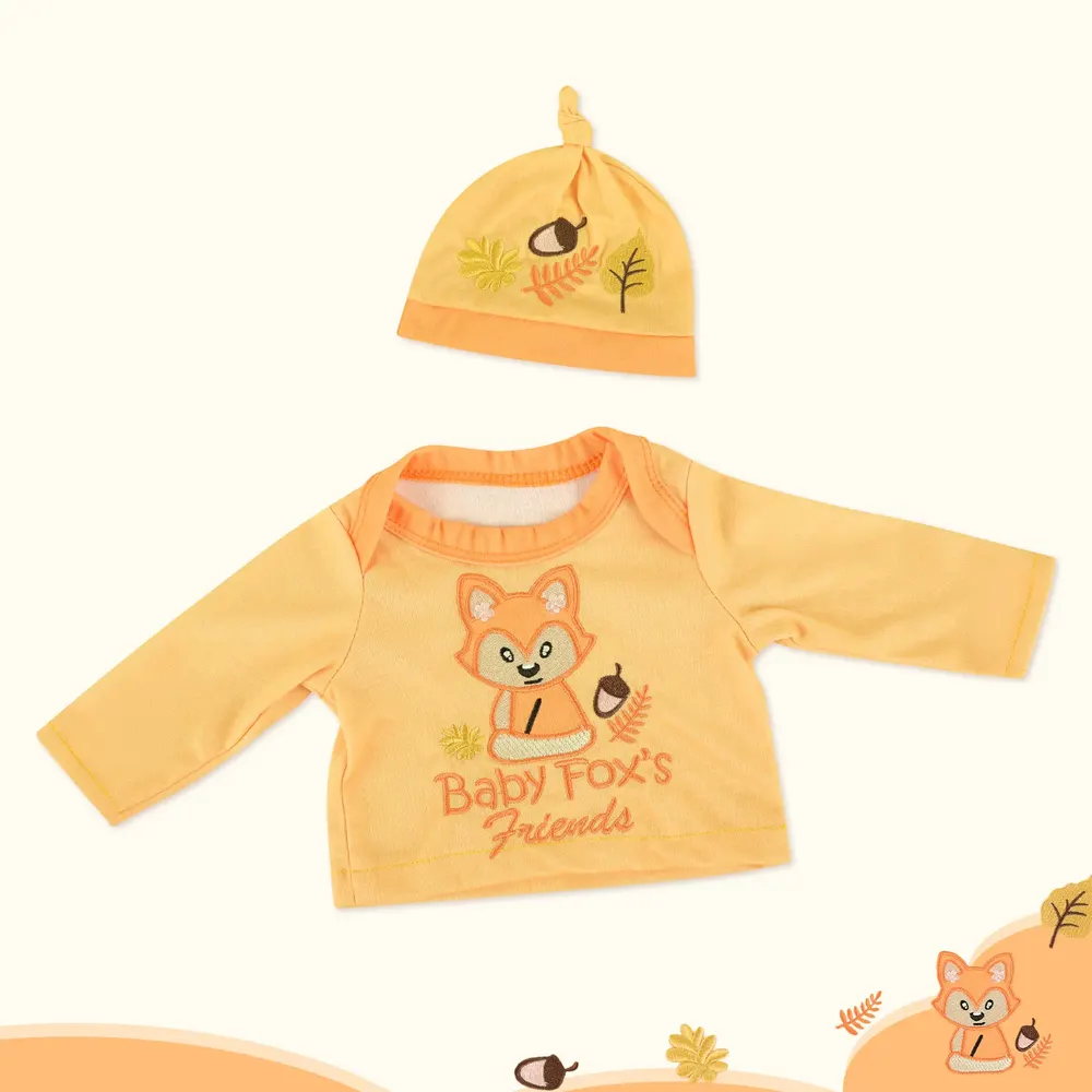 17"-20" Girl Orange Fox Pattern Suit for Handmade Newborn Baby Dolls 3pcs Set, photograph 2