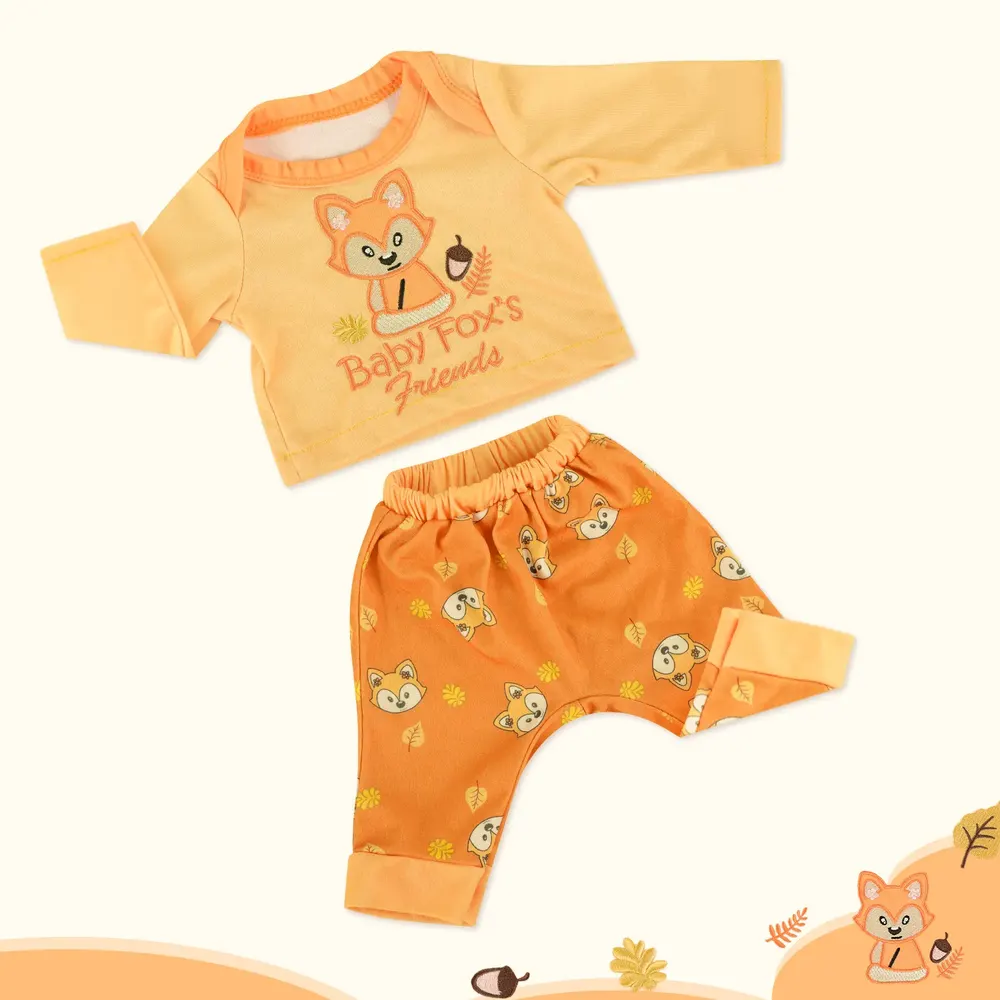 17"-20" Girl Orange Fox Pattern Suit for Handmade Newborn Baby Dolls 3pcs Set, photograph 4