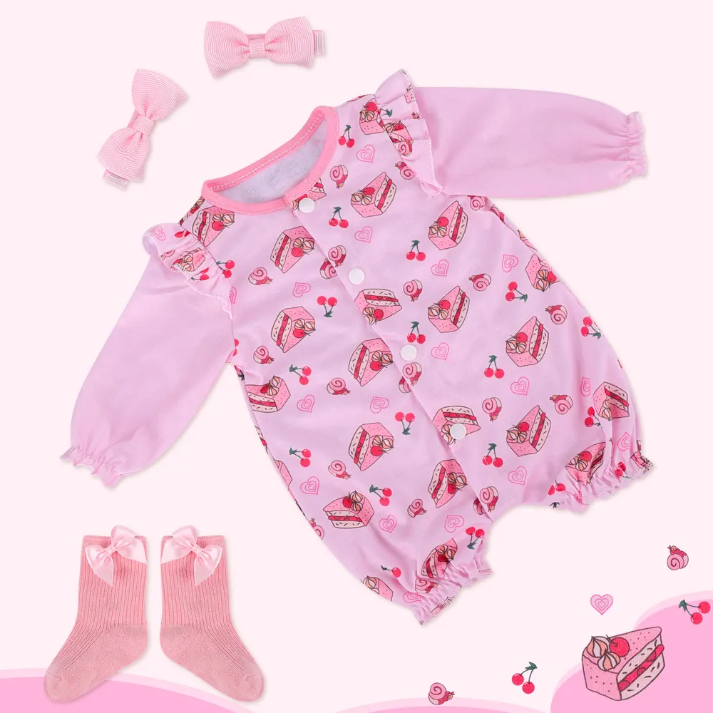 17"-20" Girl Pink Cake Pattern Suit for Handmade Newborn Baby Dolls 3pcs Set