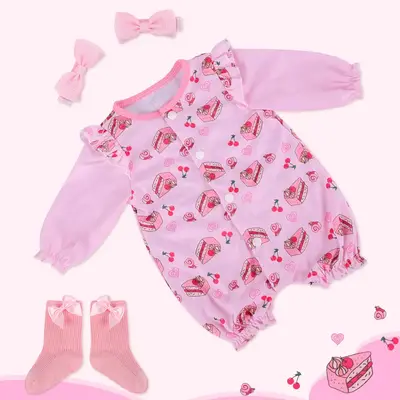 17"-20" Girl Pink Cake Pattern Suit for Handmade Newborn Baby Dolls 3pcs Set