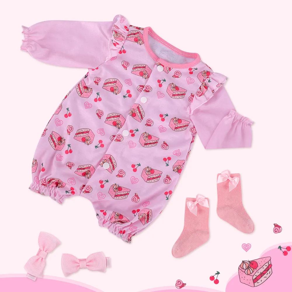 17"-20" Girl Pink Cake Pattern Suit for Handmade Newborn Baby Dolls 3pcs Set, photograph 2