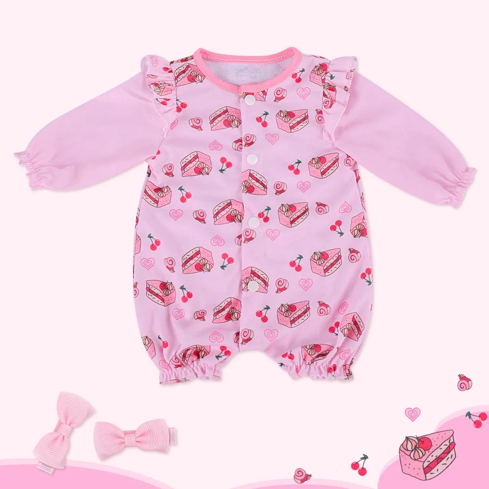 17"-20" Girl Pink Cake Pattern Suit for Handmade Newborn Baby Dolls 3pcs Set, photograph 3
