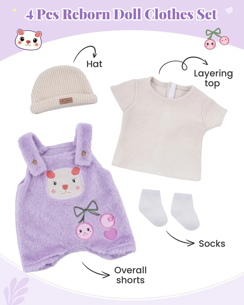 17-20" Purple Plush Embroidered Overalls Set 4 PCS, photograph 2