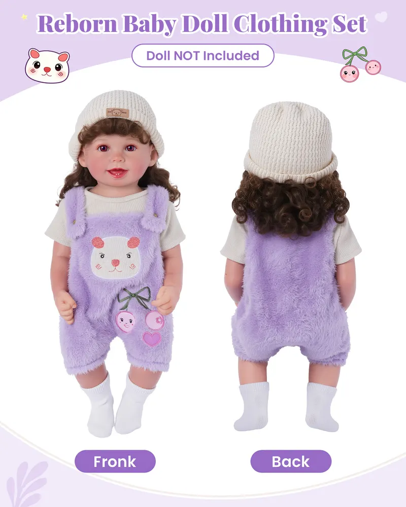 17-20" Purple Plush Embroidered Overalls Set 4 PCS, photograph 4