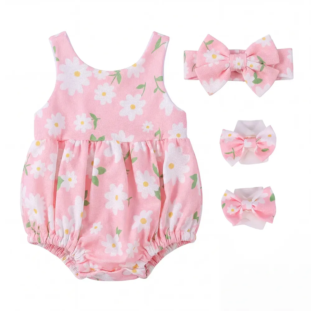 17"-20" Pink Floral Daisy Print Romper for 4 Pcs for Reborn Babies