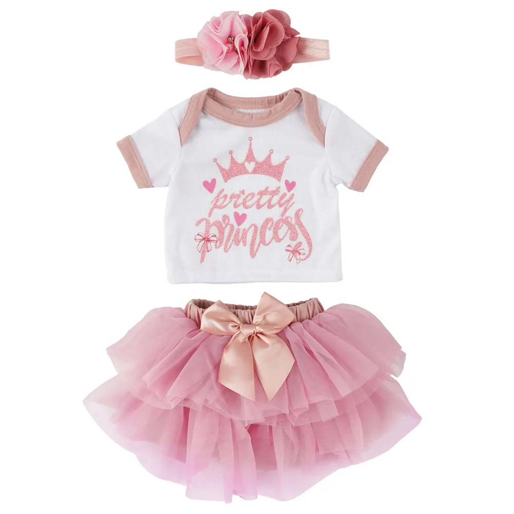 17"-20" Reborn Baby Doll Pink and White Skirt 3 Pcs Set Clothing Accessories