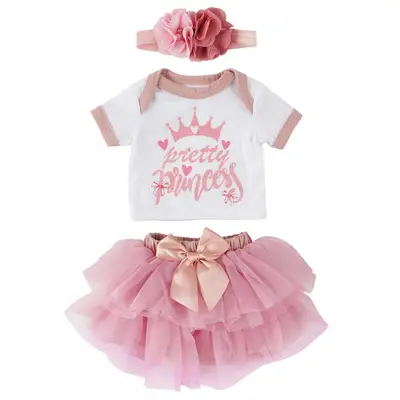 17"-20" Reborn Baby Doll Pink and White Skirt 3 Pcs Set Clothing Accessories