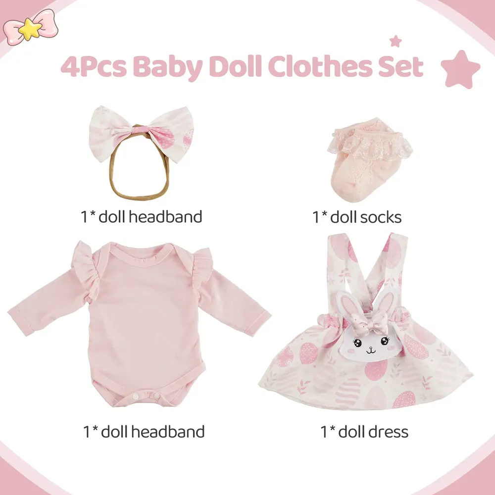 17"-20" Reborn Baby Doll Pink Bunny Dress 4 Pcs Set Clothing Accessories, photograph 2