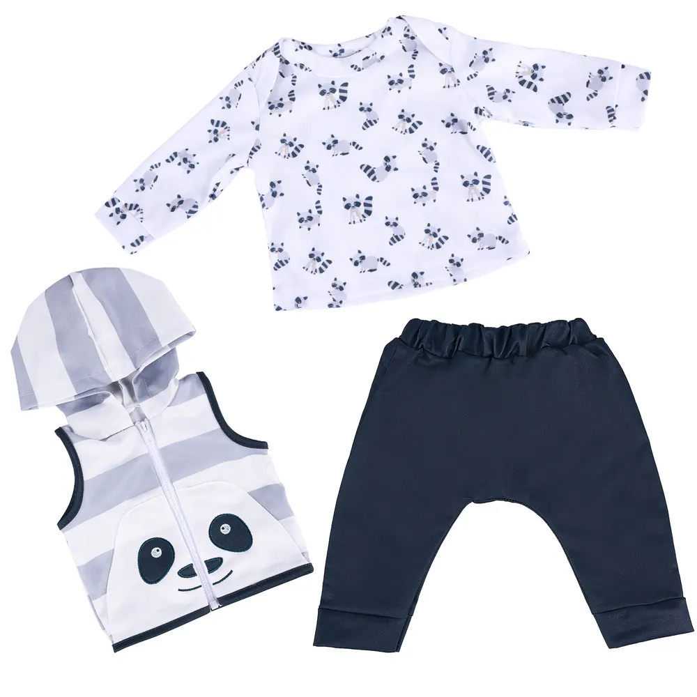 17"-22" Black and White Raccoon Set 3 Pcs Reborn Baby Doll Clothing Accessories Set