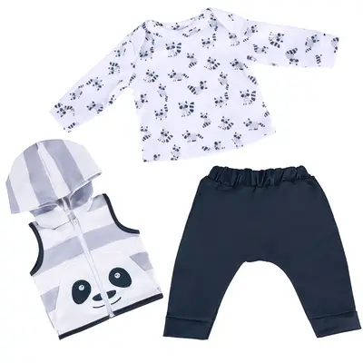 17"-22" Black and White Raccoon Set 3 Pcs Reborn Baby Doll Clothing Accessories Set