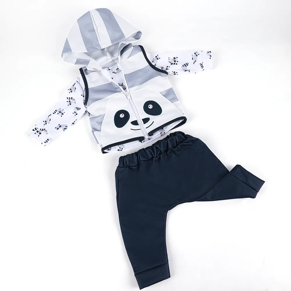 17"-22" Black and White Raccoon Set 3 Pcs Reborn Baby Doll Clothing Accessories Set, photograph 2